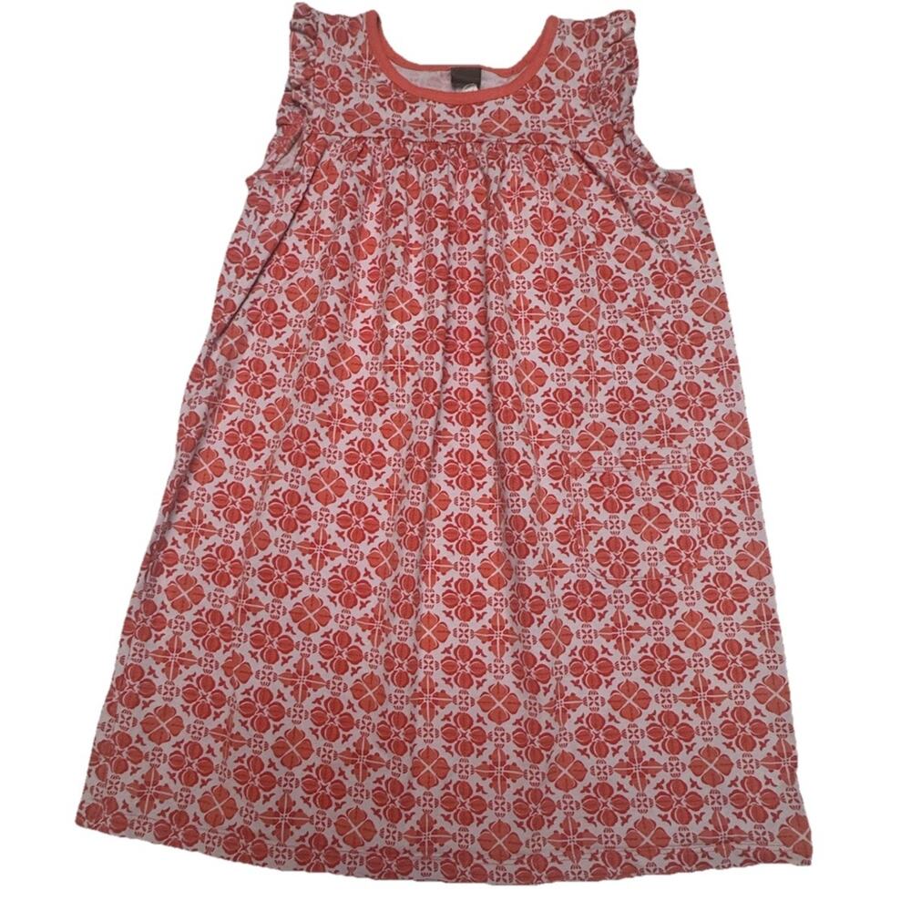 Tea Collection Girls Dress Size 7 Pink Orange Floral Geometric Cotton Sundress